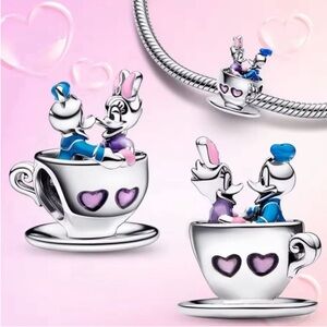 Disney Silver and Pink Donald and Daisy Duck Charm